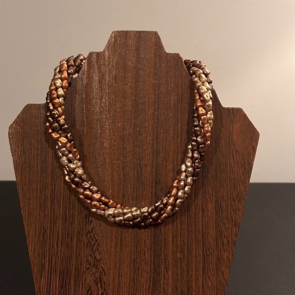 Vintage multi strand gold ombre faux pearl chunky statment necklace size 17"